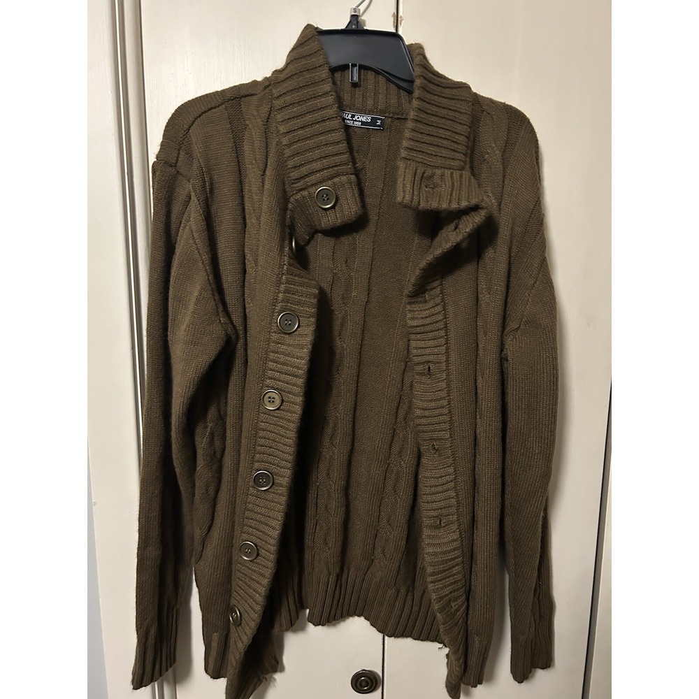 Paul Jones Mens Sweater Brown Full Button Knit Cabincore Stylish medium